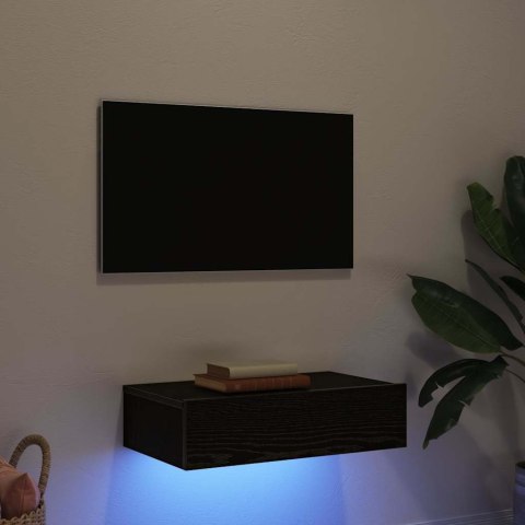 SZAFKA RTV Z OŚWIETLENIEM LED CZARNY DĄB 60X35X15,5CM