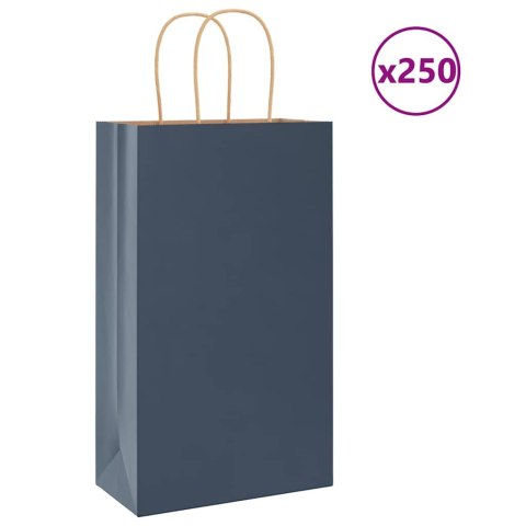 VidaXL Torby papierowe 250 szt. z uchwytami Niebieskie 21x11x36 cm