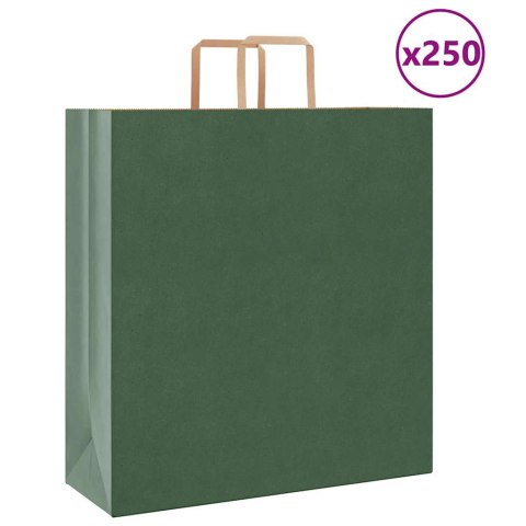 VidaXL Torby papierowe 250 szt. z uchwytami zielone 45x17x48 cm