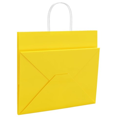 VidaXL Torby papierowe 250 szt. z uchwytami żółte 32x22x28 cm
