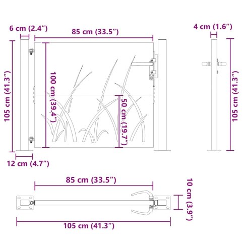 FURTKA OGRODOWA 105X105CM STAL KORTENOWSKA MOTYW TRAWY