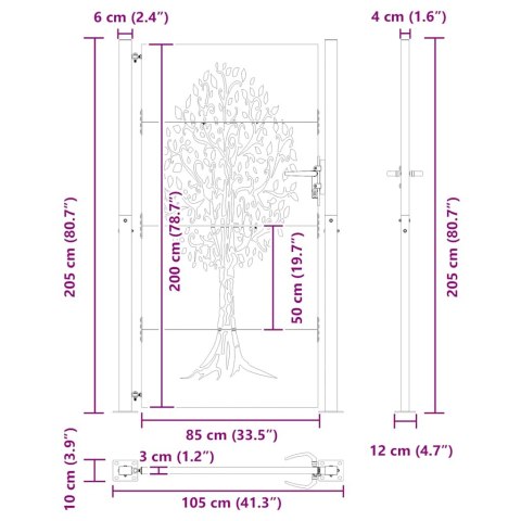 FURTKA OGRODOWA 105X205CM STAL KORTENOWSKA MOTYW DRZEWA