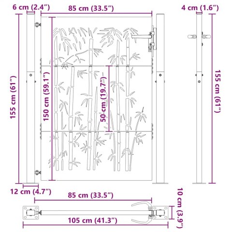 FURTKA OGRODOWA 105X155CM STAL KORTENOWSKA MOTYW BAMBUSA