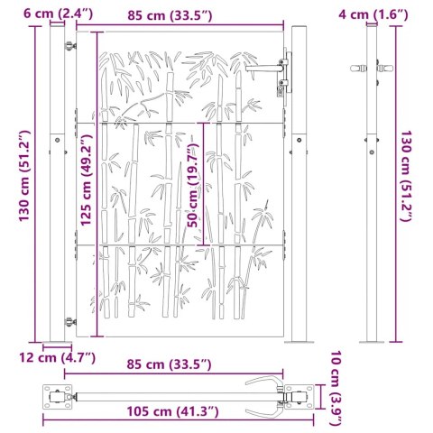 FURTKA OGRODOWA 105X130CM STAL KORTENOWSKA MOTYW BAMBUSA