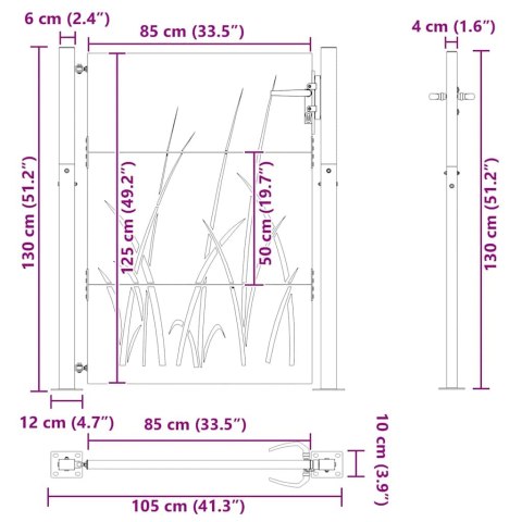 FURTKA OGRODOWA 105X130CM STAL KORTENOWSKA MOTYW TRAWY