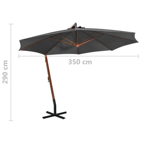 PARASOL OGRODOWY WISZĄCY JODŁOWY SŁUPEK ANTRACYT 3,5X2,9M