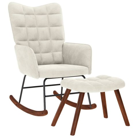 FOTEL BUJANY ZE STOŁKIEM KREMOWY AKSAMIT