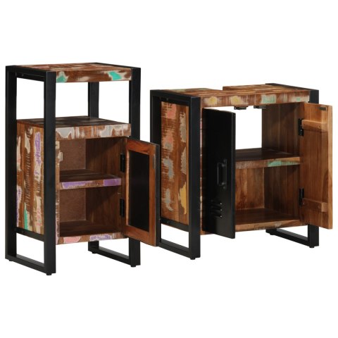 ZESTAW MEBLI ŁAZIENKOWYCH 2 SZT. BRĄZOWY LITE DREWNO Z ODZYSKU