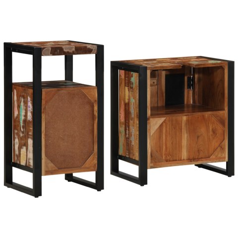 ZESTAW MEBLI ŁAZIENKOWYCH 2 SZT. BRĄZOWY LITE DREWNO Z ODZYSKU