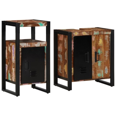 ZESTAW MEBLI ŁAZIENKOWYCH 2 SZT. BRĄZOWY LITE DREWNO Z ODZYSKU