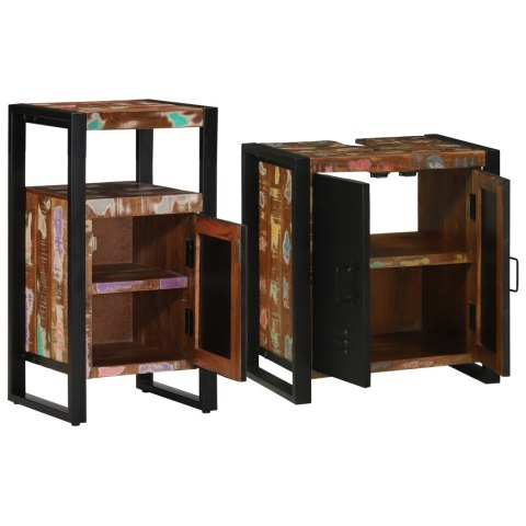 ZESTAW MEBLI ŁAZIENKOWYCH 2 SZT. BRĄZOWY LITE DREWNO Z ODZYSKU