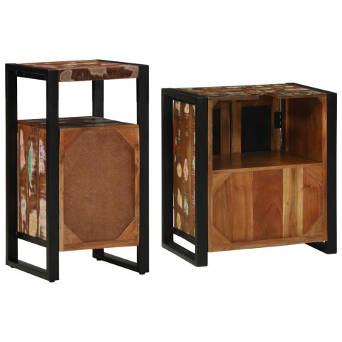 ZESTAW MEBLI ŁAZIENKOWYCH 2 SZT. BRĄZOWY LITE DREWNO Z ODZYSKU