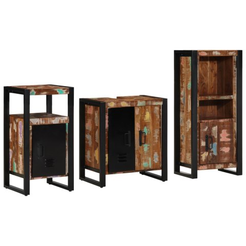 ZESTAW MEBLI ŁAZIENKOWYCH Z PÓŁKĄ 3 SZT. LITE ODZYSKANE DREWNO