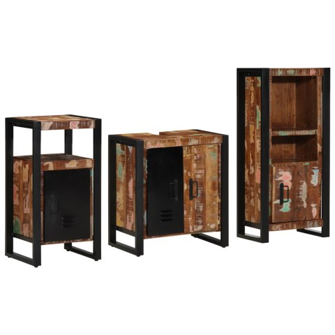 ZESTAW MEBLI ŁAZIENKOWYCH Z PÓŁKĄ 3 SZT. LITE ODZYSKANE DREWNO