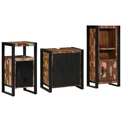 ZESTAW MEBLI ŁAZIENKOWYCH Z PÓŁKĄ 3 SZT. LITE ODZYSKANE DREWNO