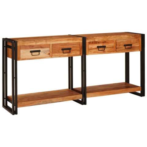 STOLIK KONSOLOWY 2 2 PCS BRĄZOWY SOLIDNE DREWNO AKACJOWE