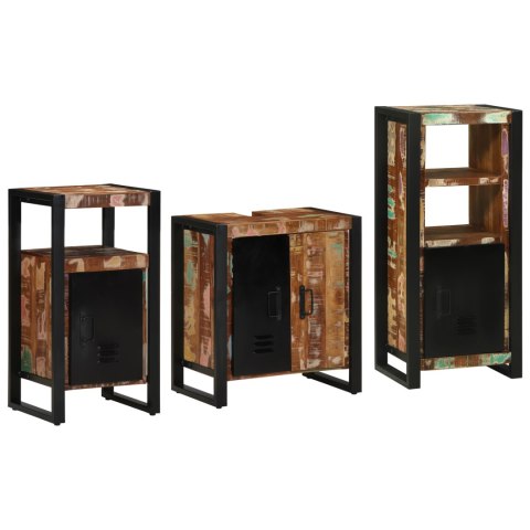 ZESTAW MEBLI ŁAZIENKOWYCH Z PÓŁKĄ 3 SZT. LITE ODZYSKANE DREWNO