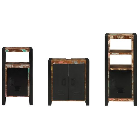 ZESTAW MEBLI ŁAZIENKOWYCH Z PÓŁKĄ 3 SZT. LITE ODZYSKANE DREWNO