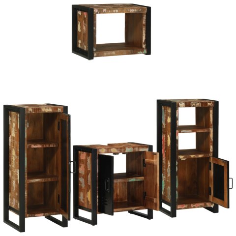 ZESTAW MEBLI ŁAZIENKOWYCH Z PÓŁKĄ 4 SZT. LITE ODZYSKANE DREWNO