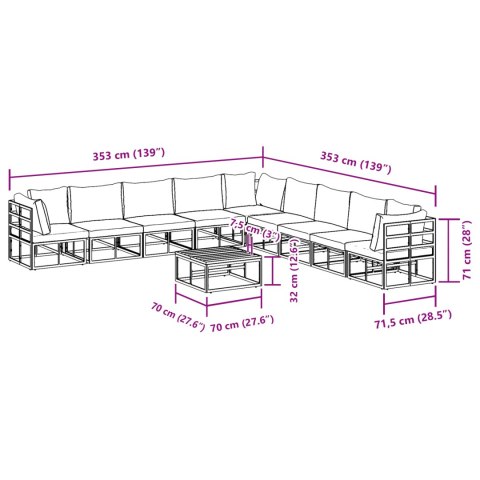 ZESTAW SOF NA OGRÓD 10 PCS CZARNY 70X 70X 32CM ALUMINIUM