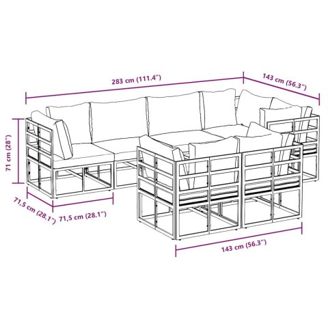 ZESTAW SOF NA OGRÓD 7 PCS CZARNY 283X 143X 71CM ALUMINIUM
