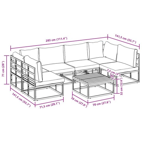 ZESTAW SOF NA OGRÓD 7 PCS CZARNY 70X 70X 32CM ALUMINIUM