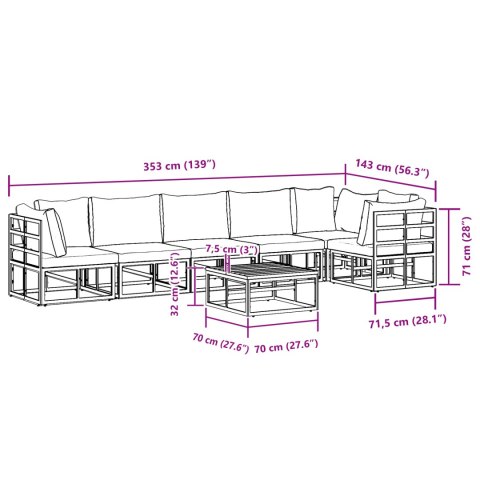 ZESTAW SOF NA OGRÓD 7 PCS CZARNY 70X 70X 32CM ALUMINIUM