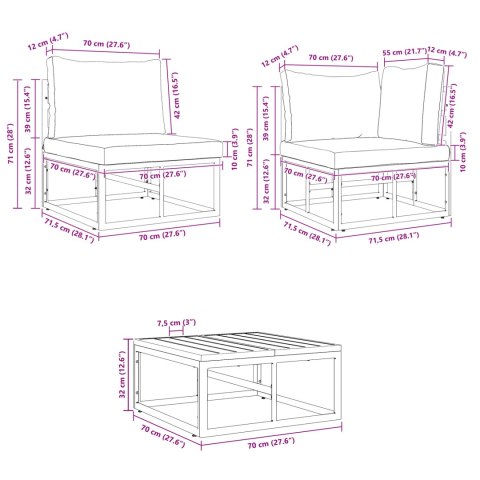 ZESTAW SOF NA OGRÓD 7 PCS CZARNY 70X 70X 32CM ALUMINIUM