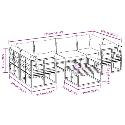 ZESTAW SOF NA OGRÓD 7 PCS CZARNY ALUMINIUM