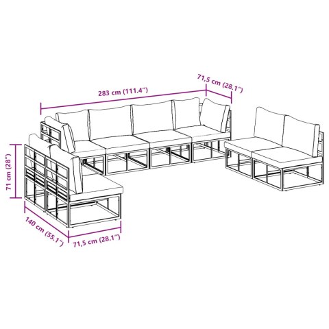 ZESTAW SOF NA OGRÓD 8 PCS CZARNY 283X 71.5X 71CM ALUMINIUM