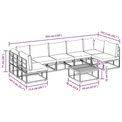 ZESTAW SOF NA OGRÓD 8 PCS CZARNY 70X 70X 32CM ALUMINIUM