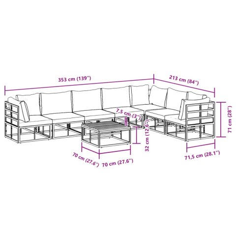 ZESTAW SOF NA OGRÓD 8 PCS CZARNY 70X 70X 32CM ALUMINIUM