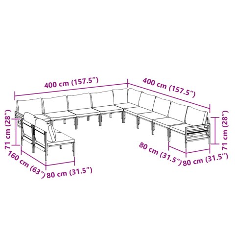 ZESTAW SOF NA OGRÓD 11 PCS ANTRACYTOWY STAL