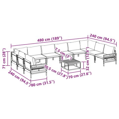 ZESTAW SOF NA OGRÓD 11 PCS ANTRACYTOWY STAL
