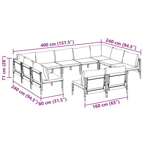 VidaXL Zestaw Sof na Ogród 11 pcs Antracytowy Stal