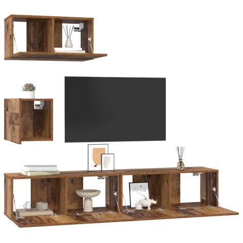 SZAFKA NA TELEWIZOR NA ŚCIANĘ Z PÓŁKĄ 4 SZT. STARE DREWNO