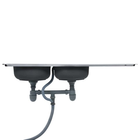 ZLEW KUCHENNY Z SITKIEM I SYFONEM DWUKOMOROWY STAL NIERDZEWNA