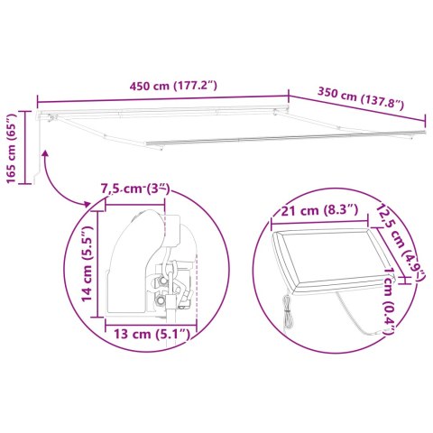 RĘCZNA MARKIZA CHOWANA Z LED POMARAŃCZ/ BRĄZ 450X350CM