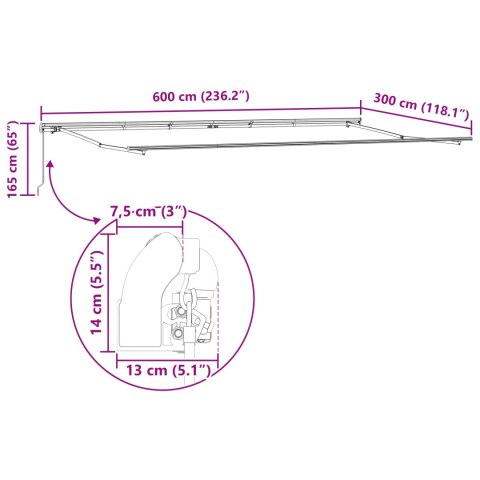 MANUALNA MARKIZA CZERWONO-POMARAŃCZOWA 600X300CM