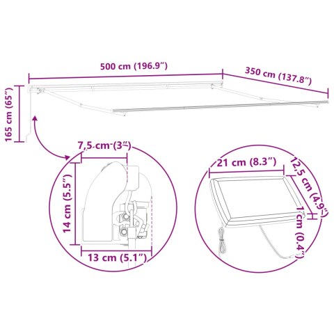 RĘCZNA CHOWANA MARKIZA Z LED W WIELOKOLOROWE PASKI 500X350CM