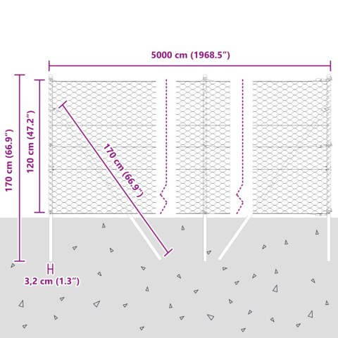 PŁOT HEKSAGONALNY SZARY 1.2X50M STALOWY