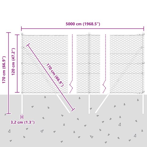 PŁOT SZEŚCIOKĄTNY 1,2X50M STAL OCYNKOWANA
