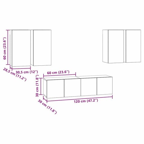 ZESTAW SZAFEK RTV Z PÓŁKĄ 6 PCS DĄB CZARNY 60X 30X 30CM