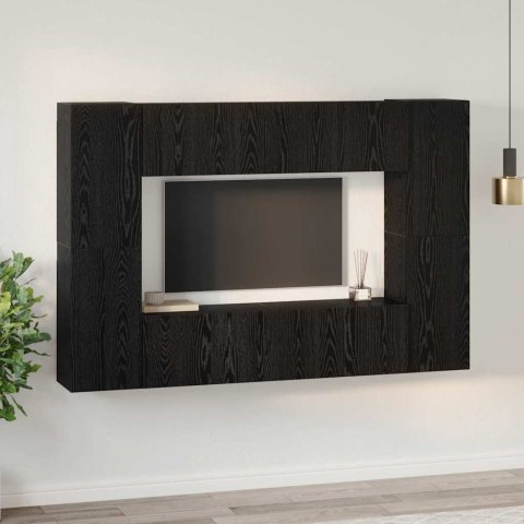 ZESTAW SZAFEK RTV Z PÓŁKĄ 8 PCS DĄB CZARNY 181X 30X 120CM