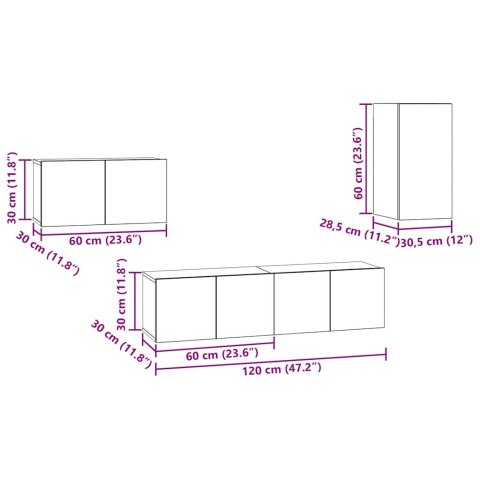 ZESTAW SZAFEK RTV Z PÓŁKĄ INNY 4 SZT. DĄB CZARNY 30.5X30X60CM