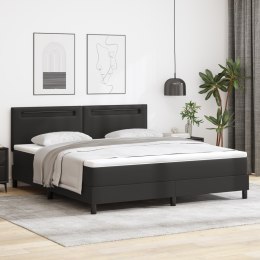 CZARNE ŁÓŻKO KONTYNENTALNE Z MATERACEM W ROZMIARZE SUPER KING POKRYTE SZTUCZNĄ SKÓRĄ