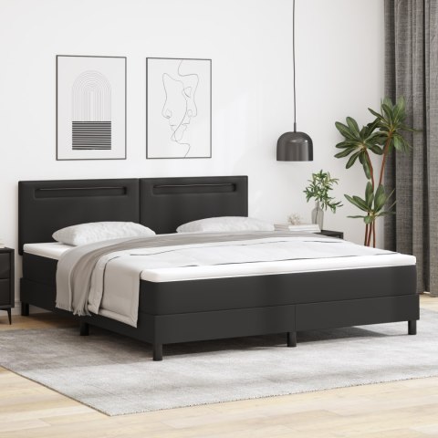 CZARNE ŁÓŻKO KONTYNENTALNE Z MATERACEM W ROZMIARZE SUPER KING POKRYTE SZTUCZNĄ SKÓRĄ