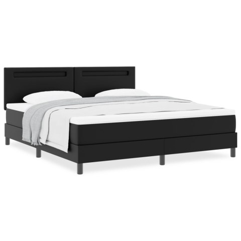 CZARNE ŁÓŻKO KONTYNENTALNE Z MATERACEM W ROZMIARZE SUPER KING POKRYTE SZTUCZNĄ SKÓRĄ