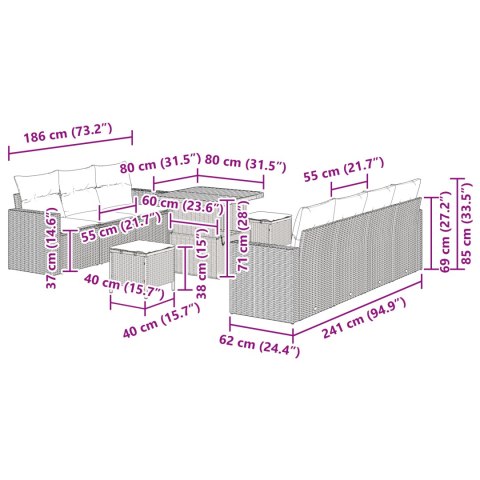 10-CZĘŚCIOWY ZESTAW KANAP OGRODOWYCH Z PODUSZKAMI BEŻOWY POLIRATTAN AKACJA