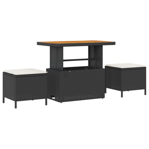 8-CZĘŚCIOWY ZESTAW SOFY OGRODOWEJ Z PODUSZKAMI CZARNY POLIRATTAN AKACJA